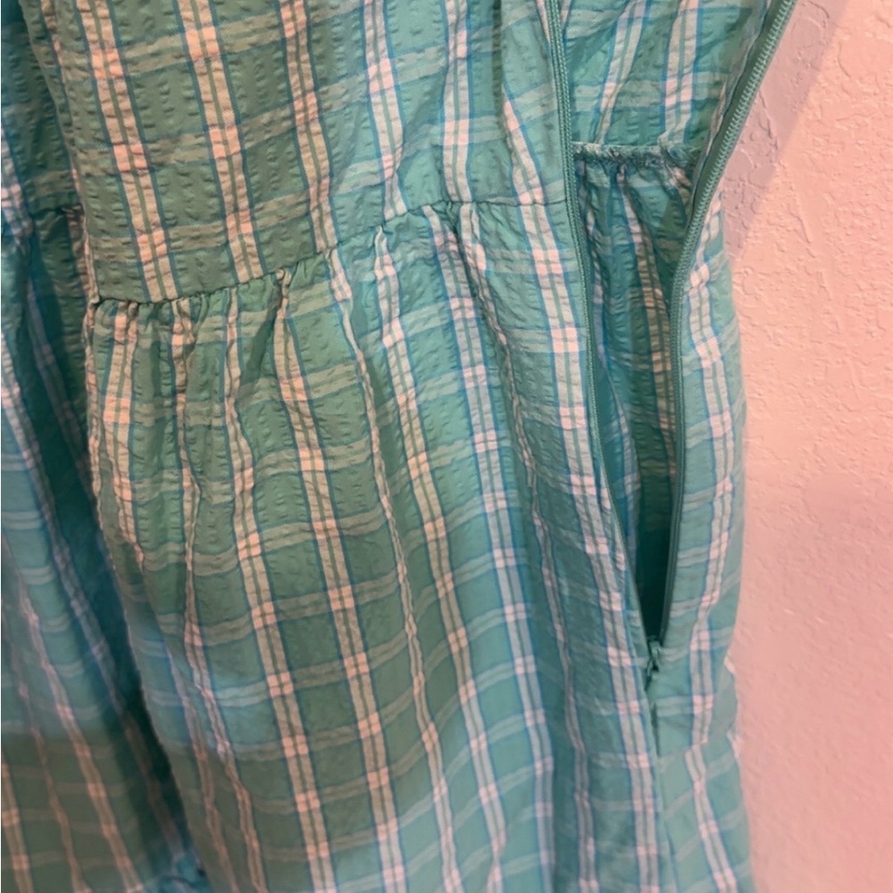 NWT J. Crew Blue and White Plaid Long Sleeve Dress - Picture 4 of 13